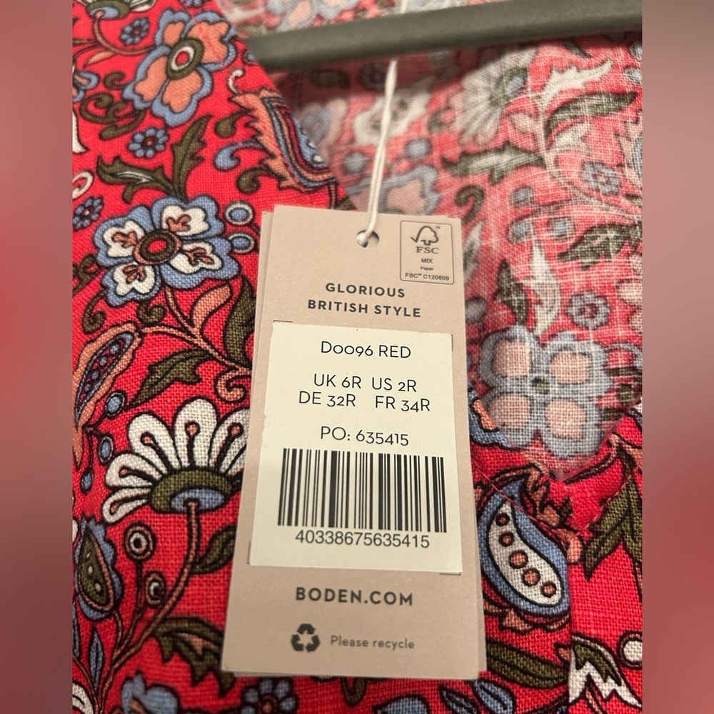 NWT Boden Flippy V-Neck Linen Mini Dress Red Floral Bohemian Bloomcore Size 2 - Picture 3 of 4